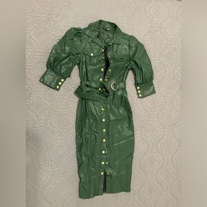 All For Looks Faux Leather Midi Dress - Hunter